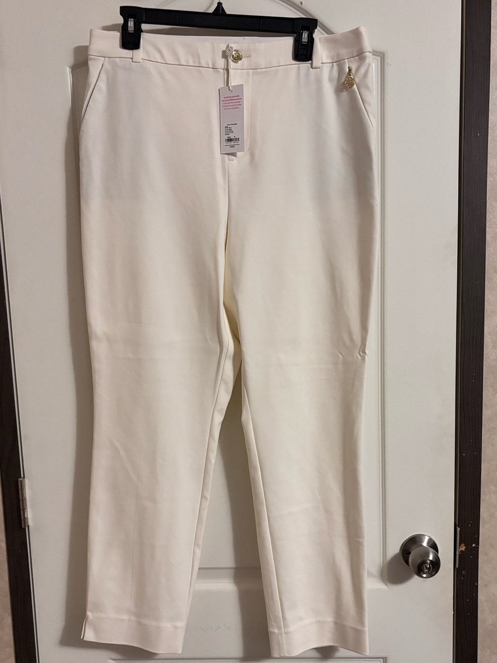 Cream Straight-Leg Dress Pants